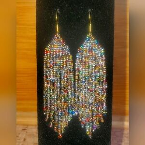 Handmade Czech Glass Bead Earrings 3" With Gold Plated Hooks